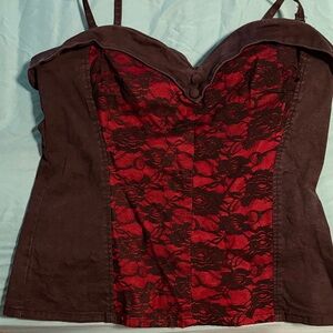 Red and Black Lace Bustier Top